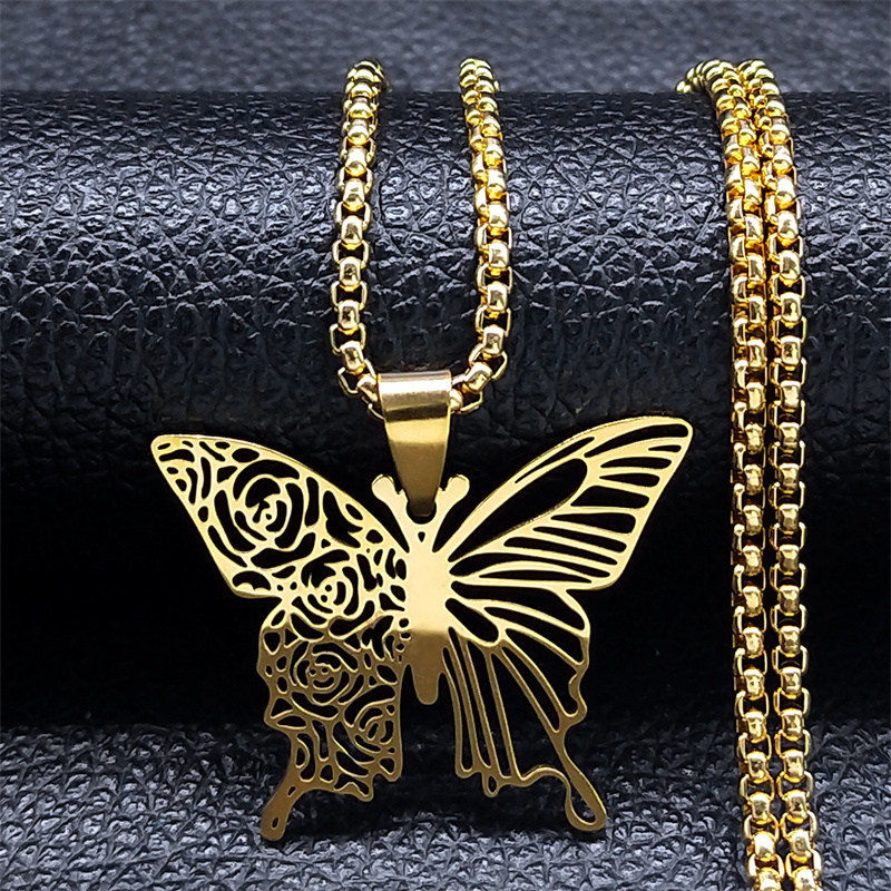 Butterfly Clasp Deployant - Kalung Liontin Bunga Mawar Kupu-kupu Estetika