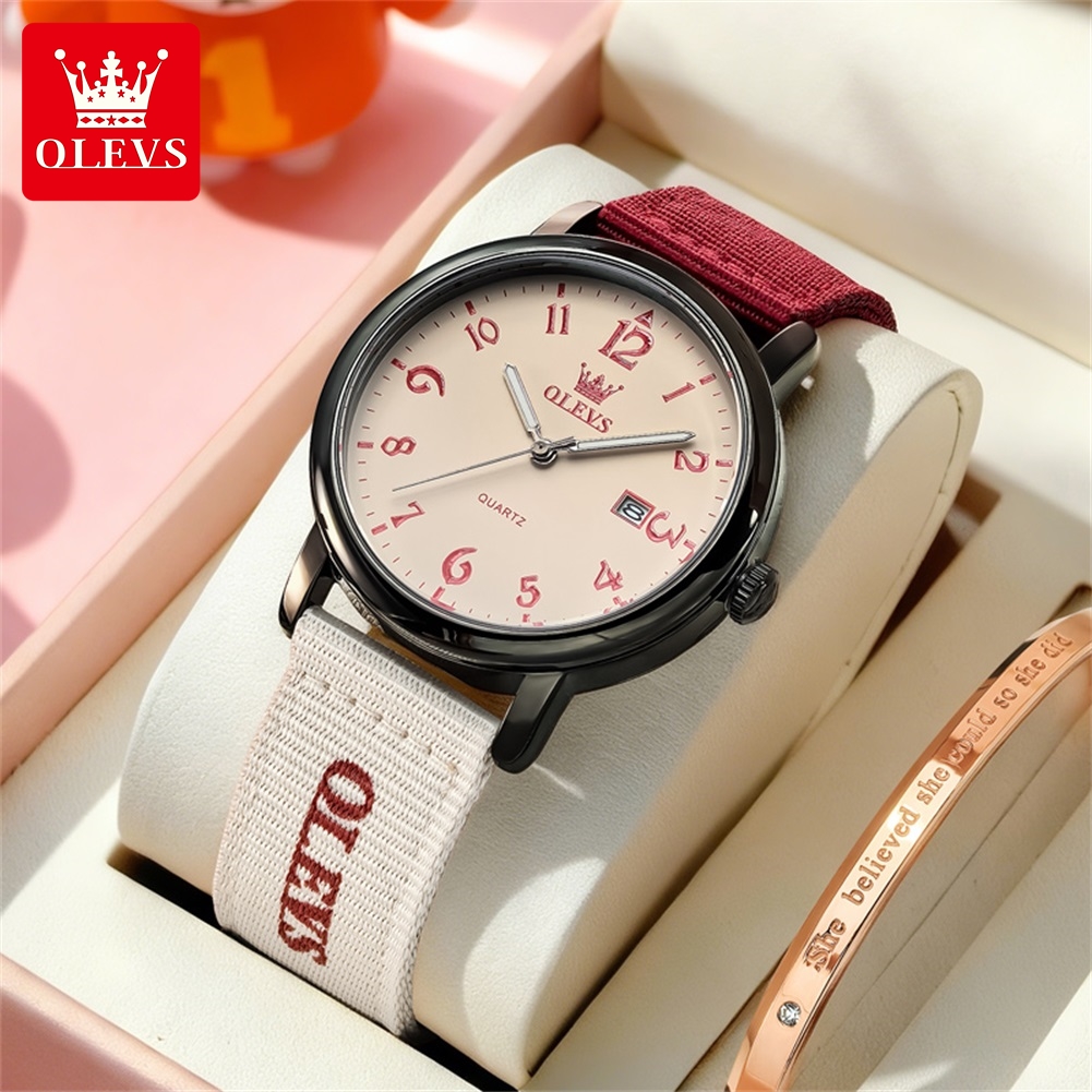 OLEVS Jam Tangan Kuarsa Modis  - Canvas Strap Watch ulasan dan harga